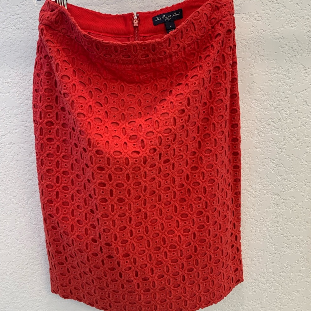 J. Crew Red Lace pencil skirt